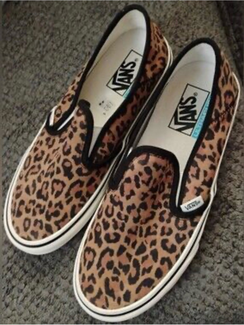 Vans Leopard Print Slip-On Sneakers in Brown and Black